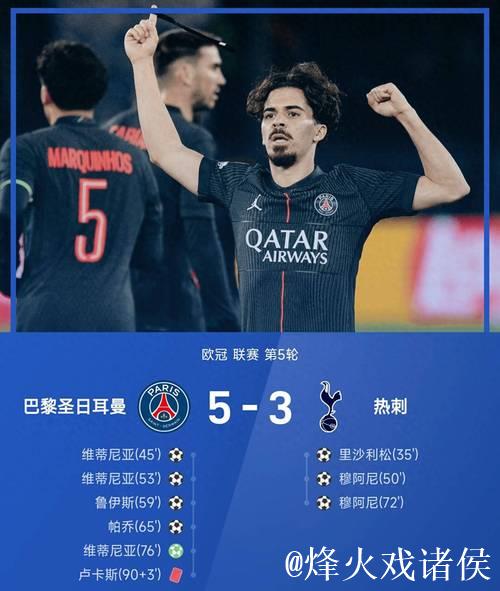 帽子戏法，维蒂尼亚当选巴黎vs热刺全场最佳球员