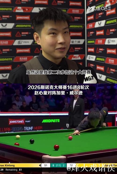 赵心童以6-2击败威尔逊 挺进斯诺克大师赛八强 赵心童以6-2击败威尔逊 挺进斯诺克大师赛八强